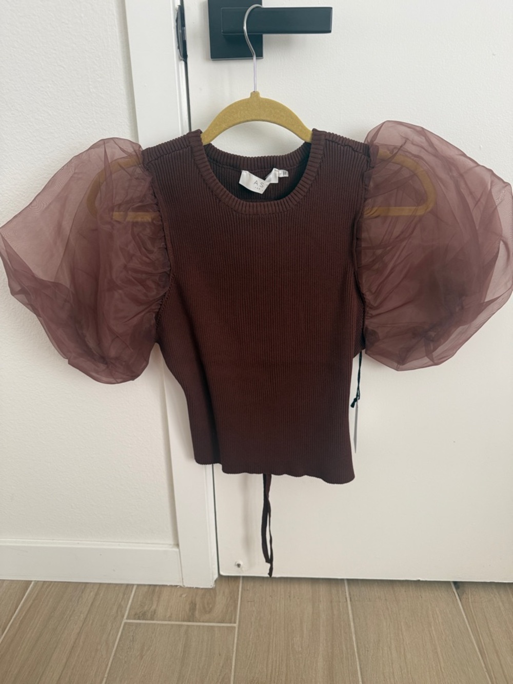 Astr Ribbed Crewneck Top - Brown